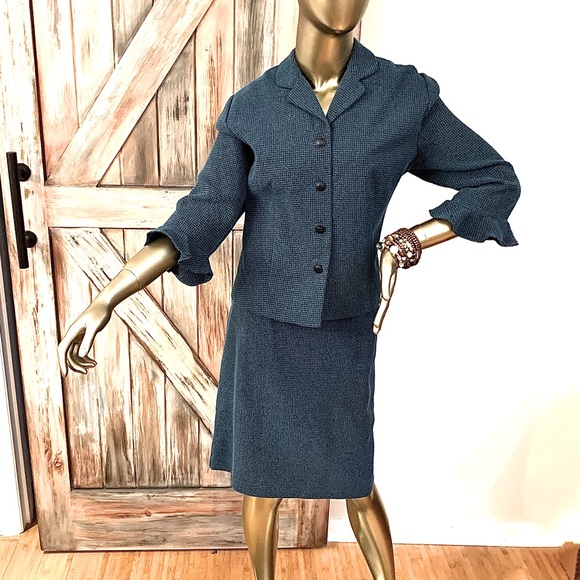 (Dress)- Teal & Black Fall SKIRT Suit Size 14 - Picture 5 of 15